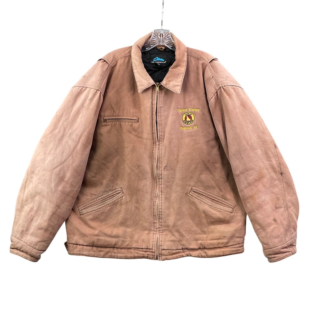 Tri-Mountain Canvas Work Jacket Mens XL Brown Taylor Farms Embroidered Duck Coat